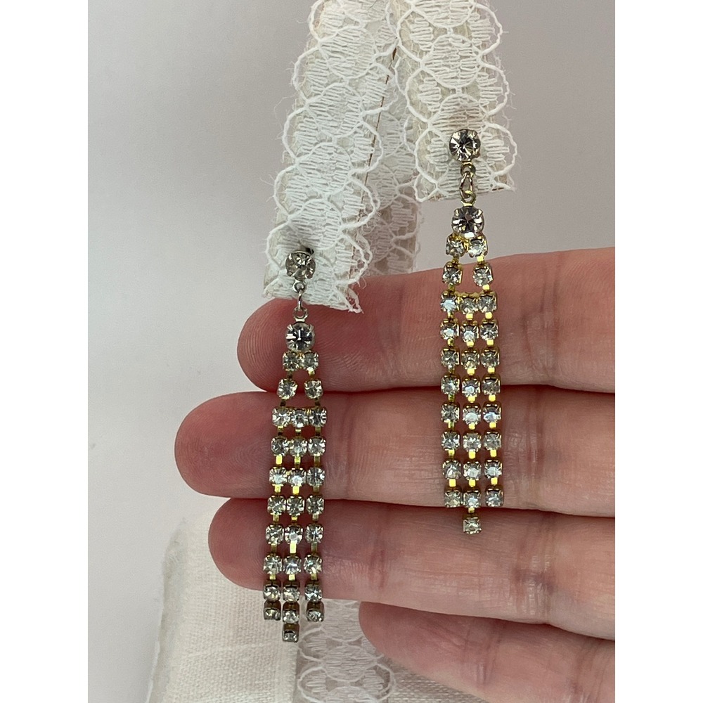 Vintage Rhinestone Dangle Earrings Women Silver Gold Tone Formal Prom Bridal